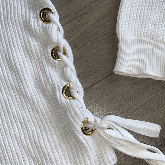 Michael Kors White Ribbed Sweater With Gold Tie Detail Medium - Picture 6 of 10